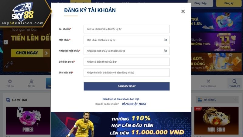 Đăng ký SKY88 trên máy tính rất đơn giản chỉ với 4 bước
