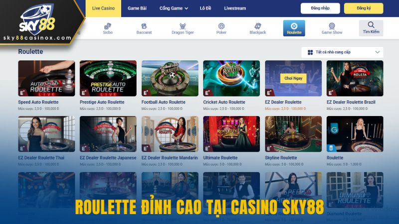 Roulette đỉnh cao tại Casino Sky88