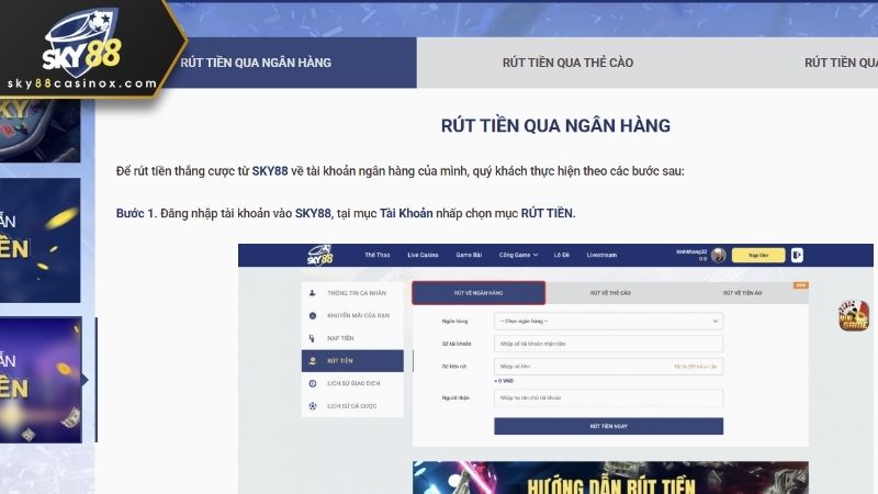 Sky88 cung cấp nhiều phương thức thanh toán khác nhau cho việc rút tiền